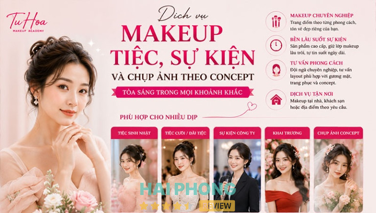 Tu Hoa trang điểm dự tiệc tại nhà ở Hải Phòng 